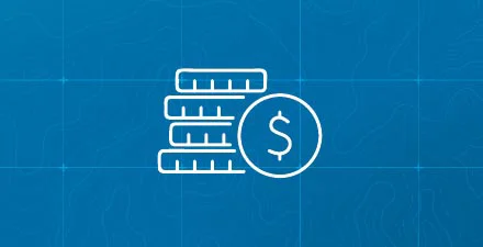 Stack of coins with a dollar sign icon on blue background.