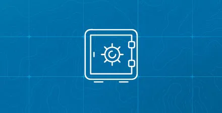 An icon of a safe with lock in the center on a blue background.