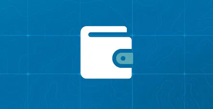 Wallet icon on a blue background.