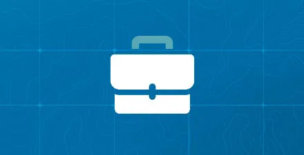 Briefcase icon on a blue background.