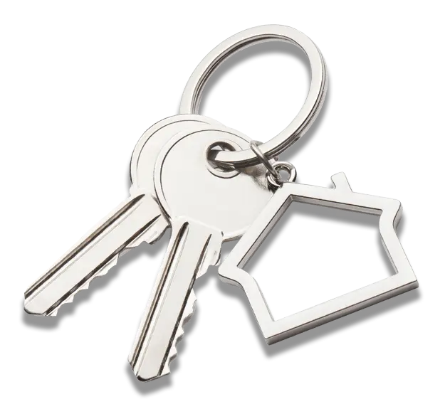 Key ring with two keys and a house key chain.