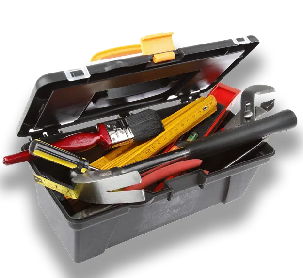 A tool box open showing various tools.