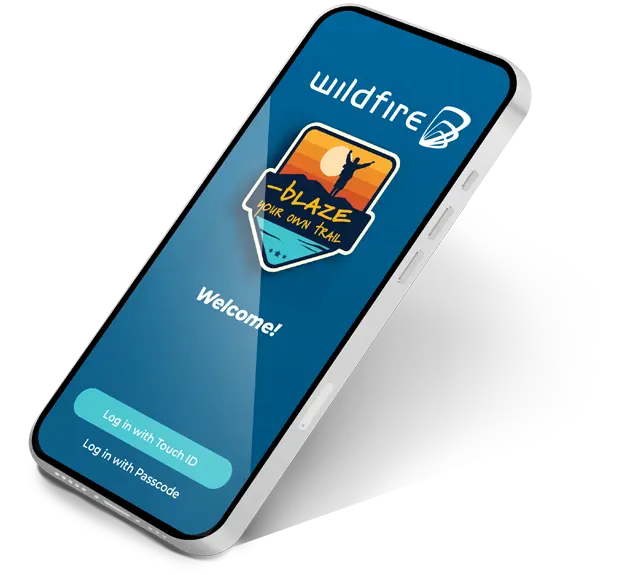 Cell phone with the Wildfire Digital Banking App showing.