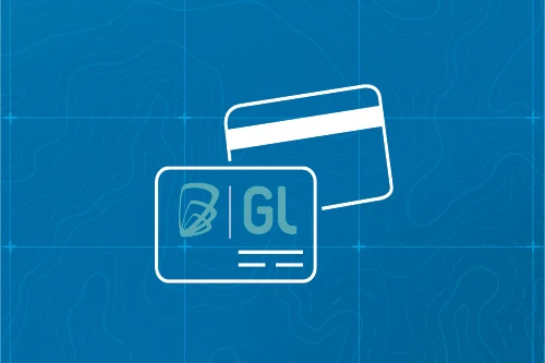 Illustration of two ID cards on a blue background, one labeled with 'GL'.